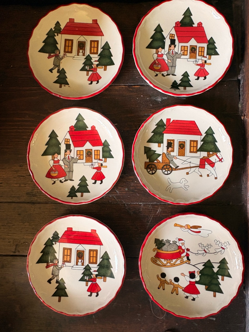 Rare Set of 6 Vintage 1983 Mason’s Christmas Village Coasters Butter Pats - Rare
